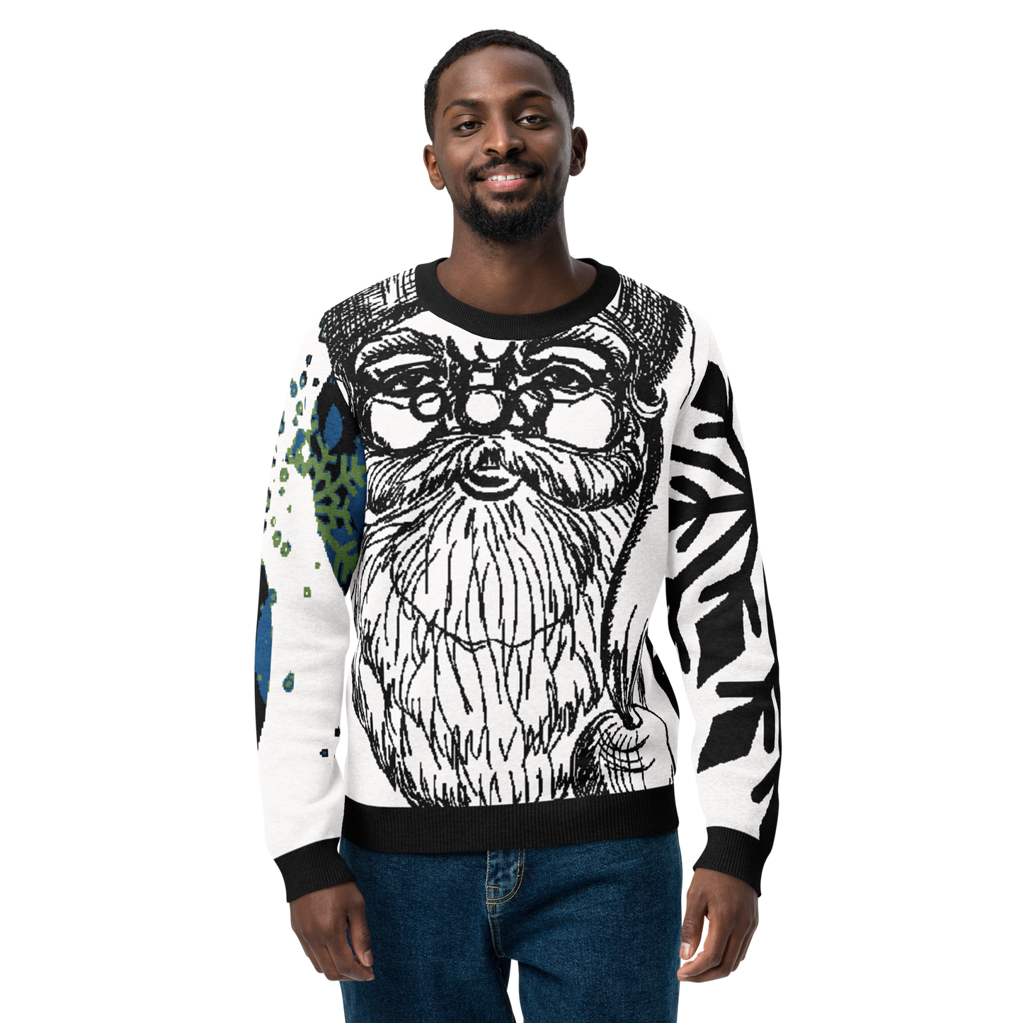 SANTA SKETCH Knitted Crew Neck Sweater (White)