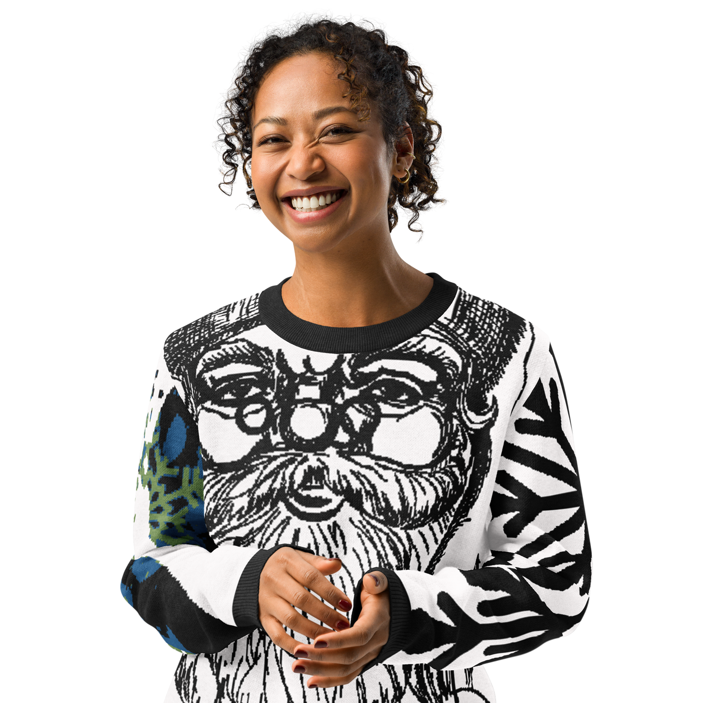 SANTA SKETCH Knitted Crew Neck Sweater (White)